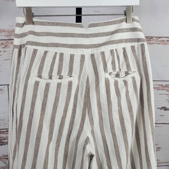 Anthropologie oasis striped linen pants cream tan cropped Size 6 - Picture 4 of 11
